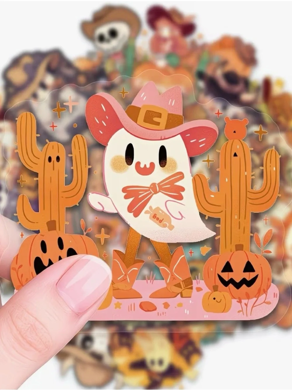 56 Western Halloween Stickers Cowboys & Cowgirls Cactus Pumpkins Ghost Boots